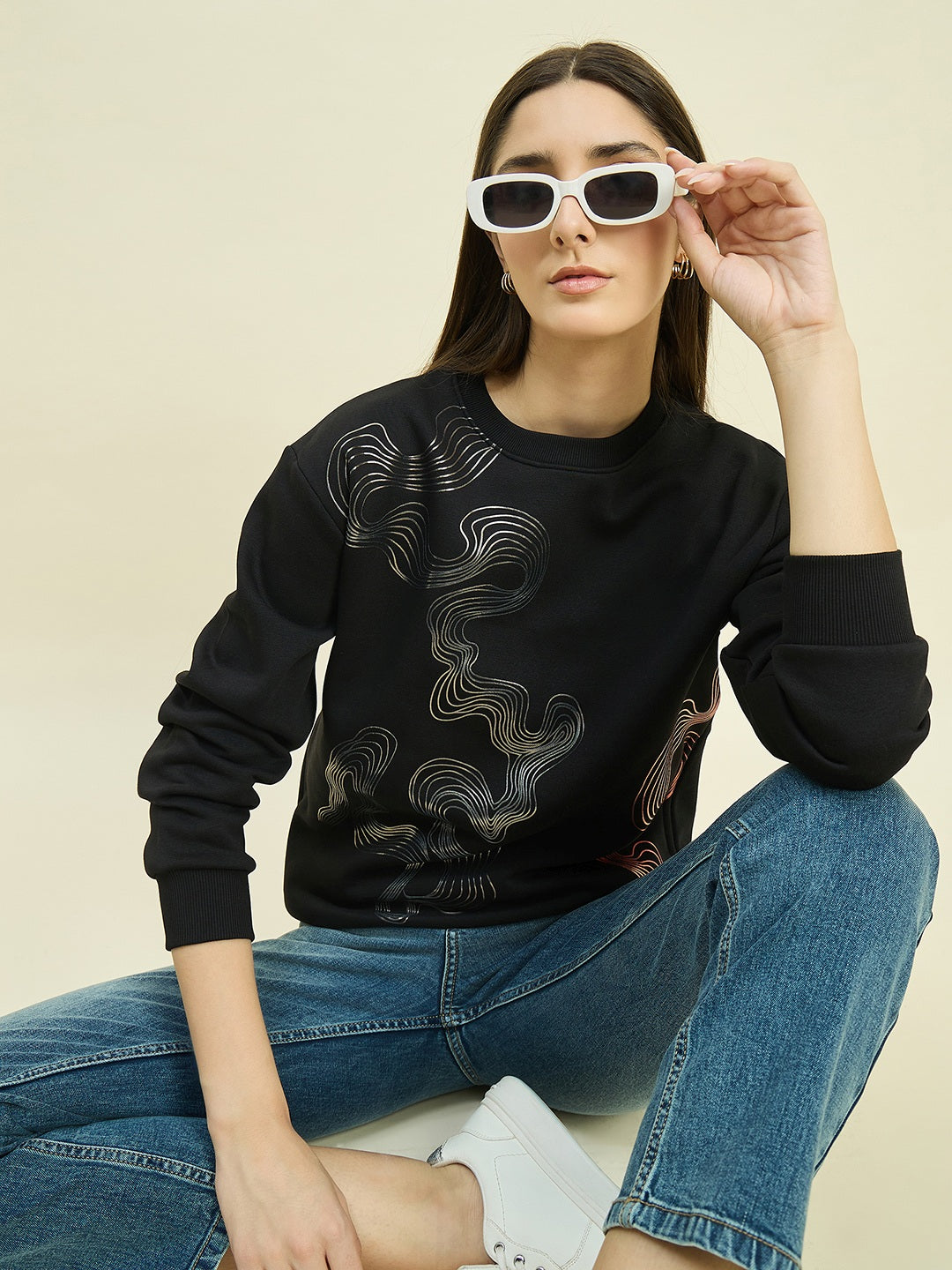 Madame Ladies Western Sweat Shirt M5W22225 002 Black