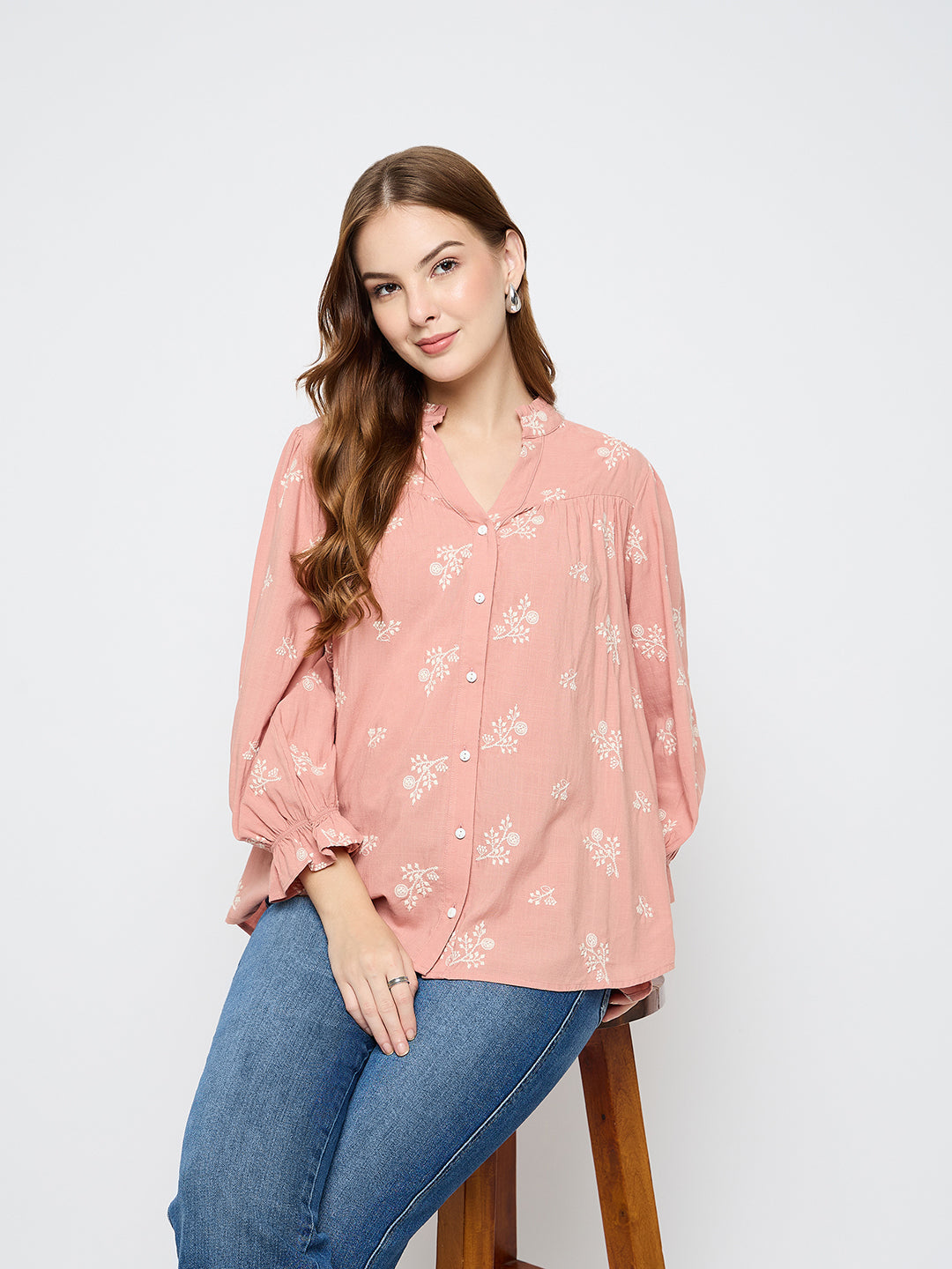 Dusty pink Madame ladies Western top, short-sleeve upper blouse with Western style design, for women.