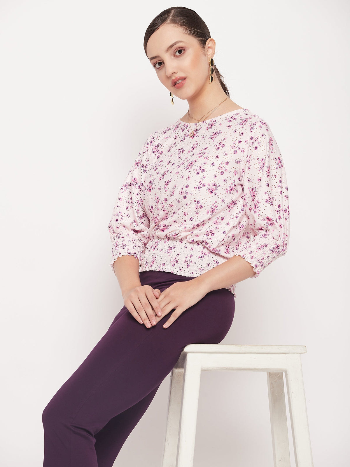 Madame Pink Elasticated Waist Cotton Floral Top