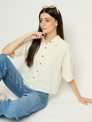 Off-white Madame Ladies Western shirt, stylish long-sleeve upper with Western design, perfect for casual or Western-inspired looks.