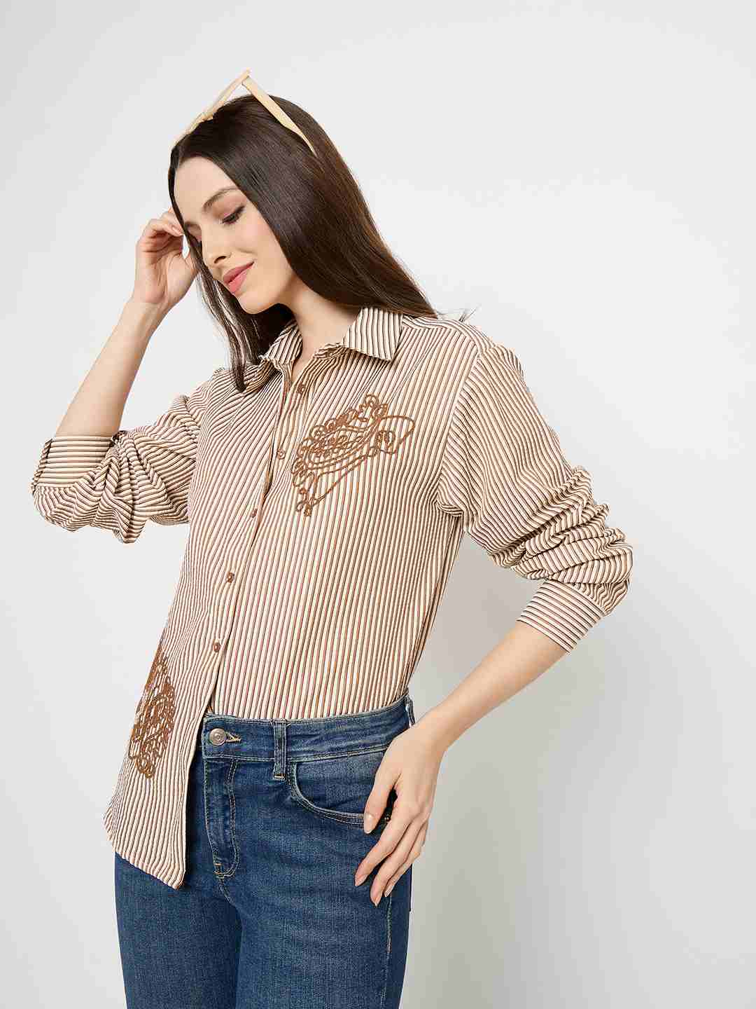 Madame Embroidered Brown Shirt