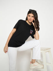 Madame Front And Back Graphic Print Black Sinker T-Shirt