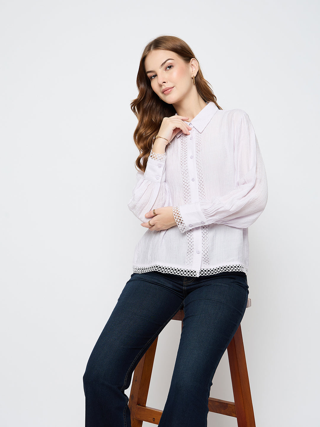 Madame Ladies Western Lilac top with short sleeves, stylish upper Western blouse for women, size M5W18162.