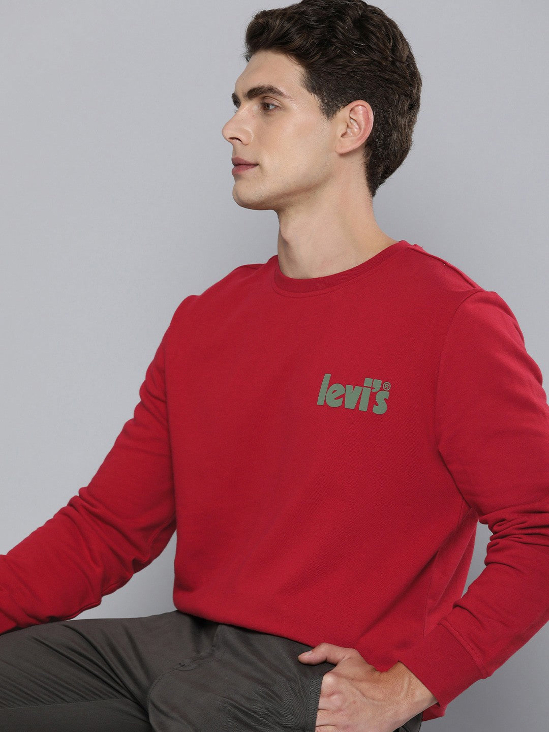 Men'S Solid Red Crew Neck Sweatshirt