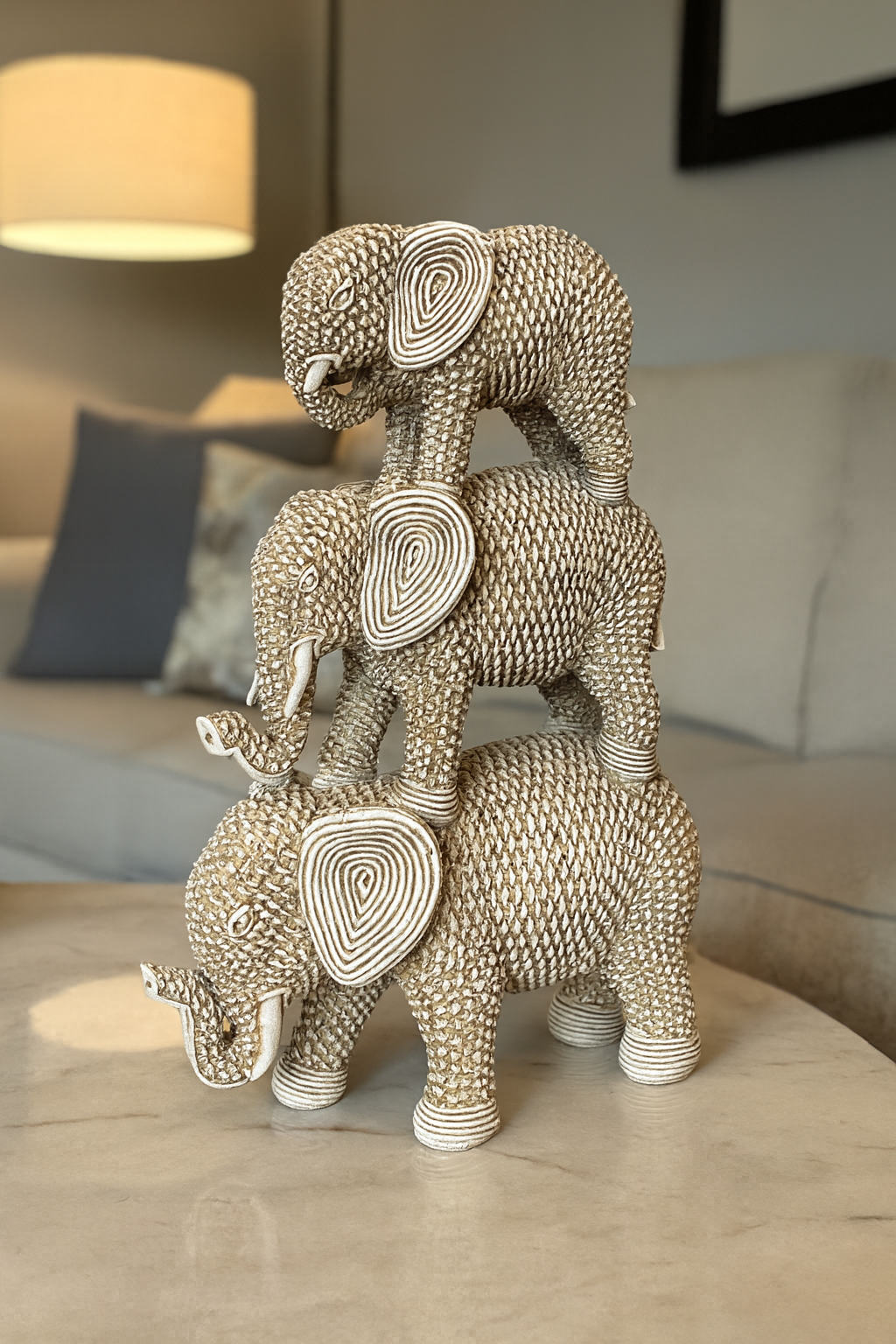 Charming Stacked Elephant Family Figurine