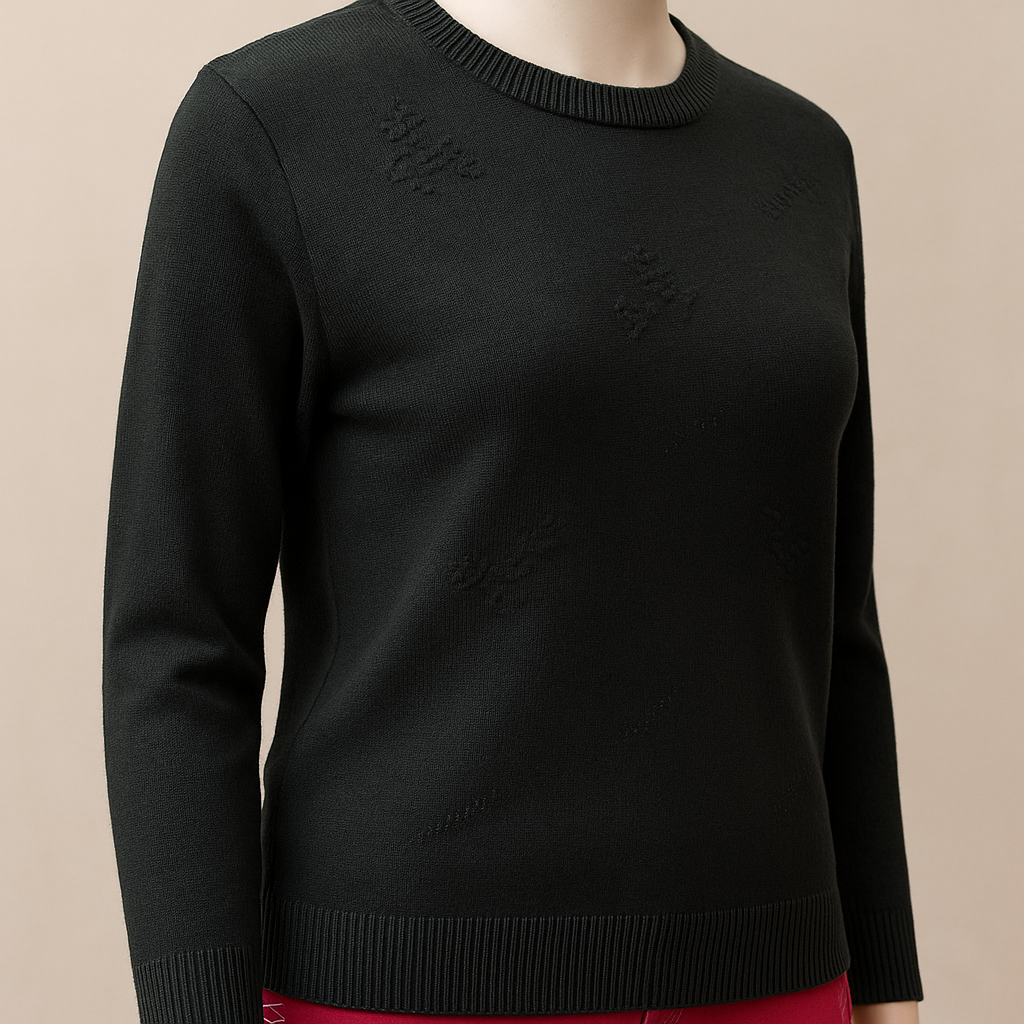 Black Textured Knit Round Neck Sweater