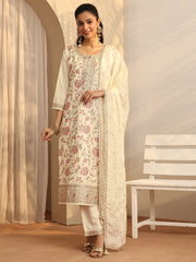 Libas embroidered silk blend straight kurta set for women featuring a three-piece western-style kurti ensemble with intricate embroidery.