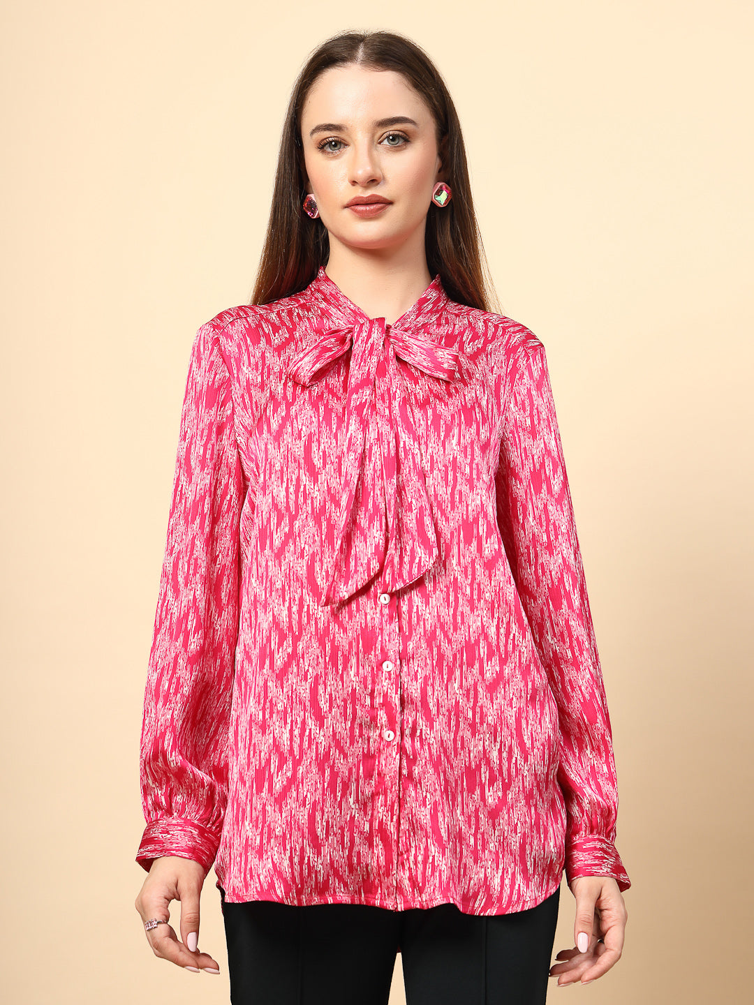 Fuchsia Top With Shine Button And Collar Tie