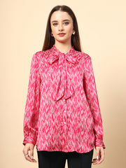 Fuchsia Top With Shine Button And Collar Tie