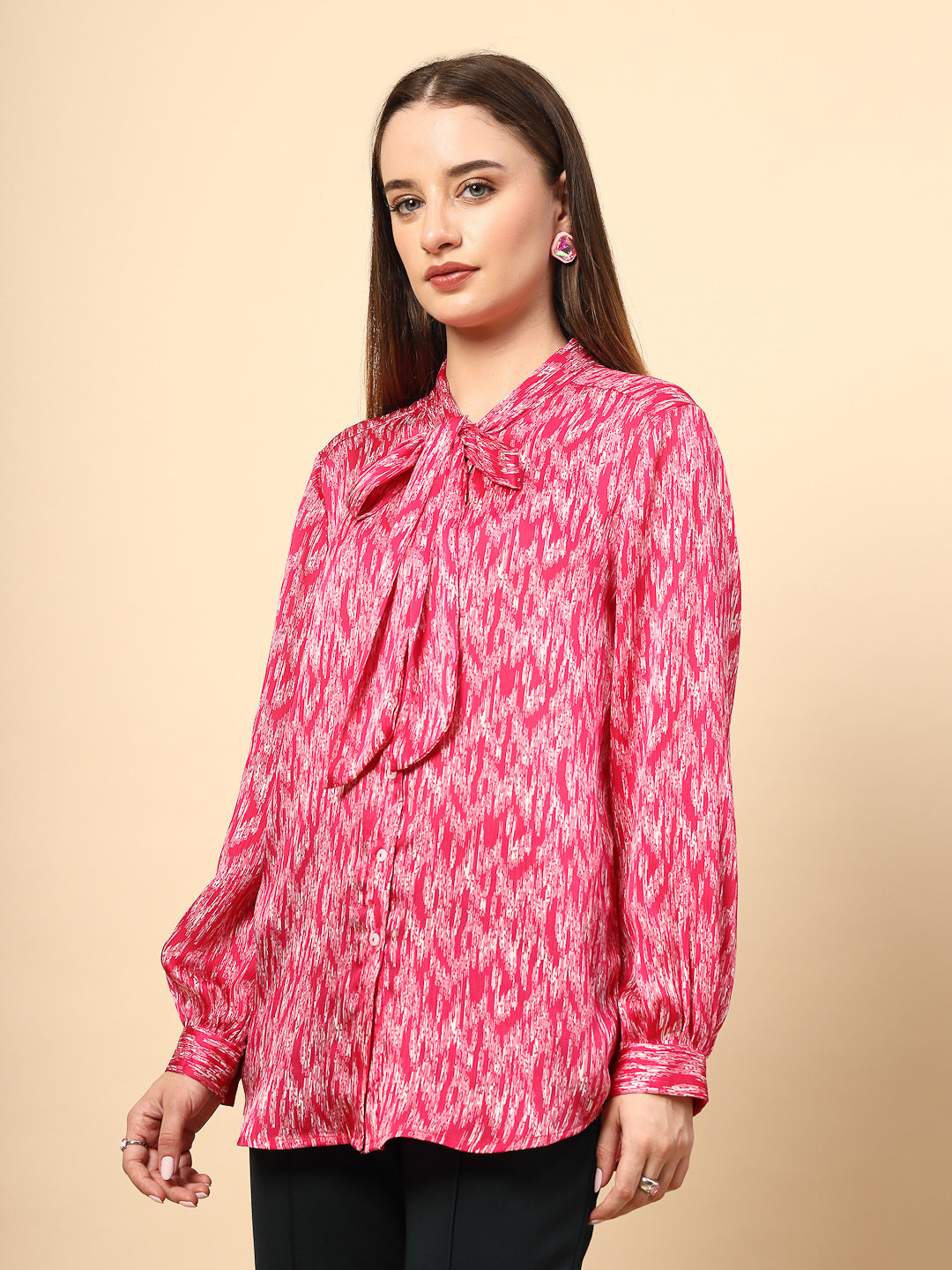 Fuchsia Top With Shine Button And Collar Tie