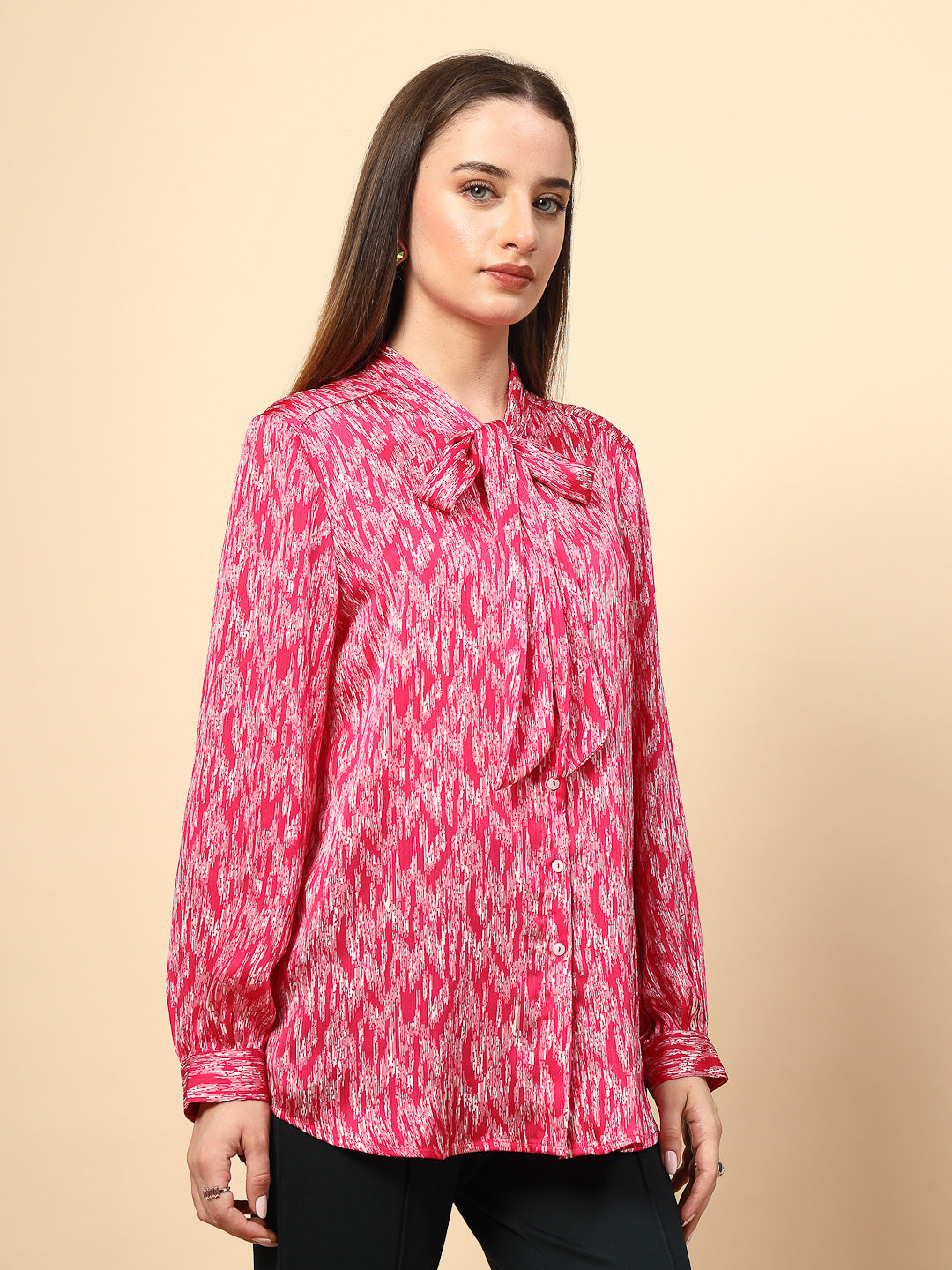 Fuchsia Top With Shine Button And Collar Tie
