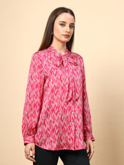 Fuchsia Top With Shine Button And Collar Tie