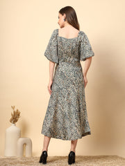 Bottle Green Animal Print Fabric Dress