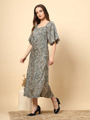 Bottle Green Animal Print Fabric Dress