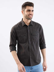 Spykar Mens Casual Shirt F/S Mshsos2Be102 Charcoal Grey