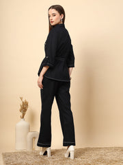 Navy Blue Coton Denim Co-Ord Set Contrast Threads