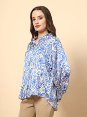 Blue Shirt With Printed Fabric