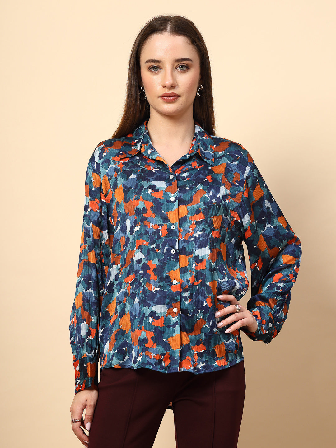 Navy Blue Printed Shirt.
