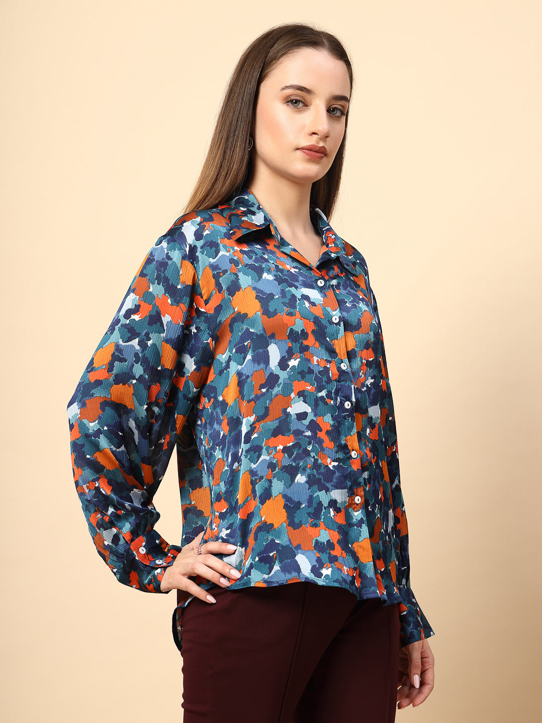 Navy Blue Printed Shirt.