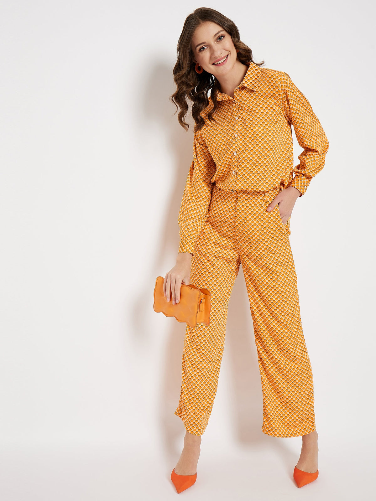 Madame Printed Orange Co-Ord Set