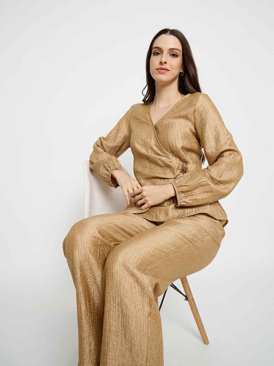 Madame Tie Knot Top And Straight Bottoms Golden Yellow Co-Ord Set