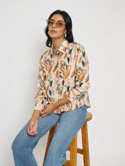 Madame Abstract Print Rust Red Rayon Blend Shirt