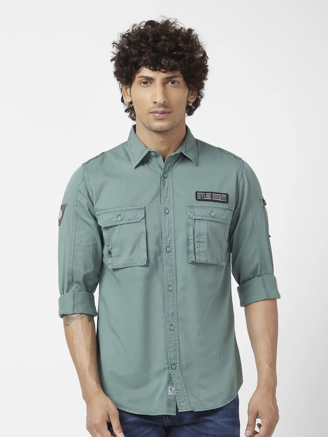 Spykar Mens Casual Shirt F/S Mshsos2Bc046 Military Green