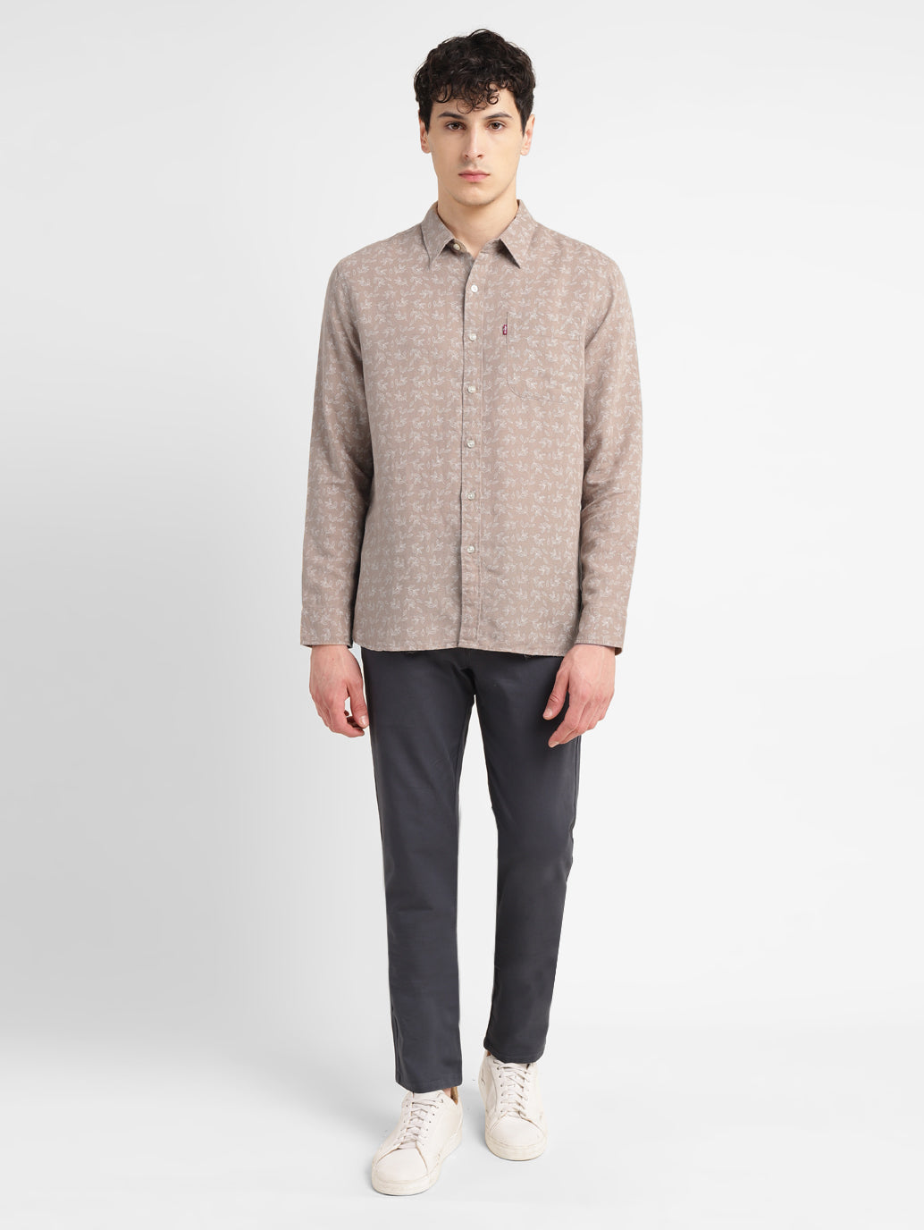 Men'S Printed Spread Collar Shirt