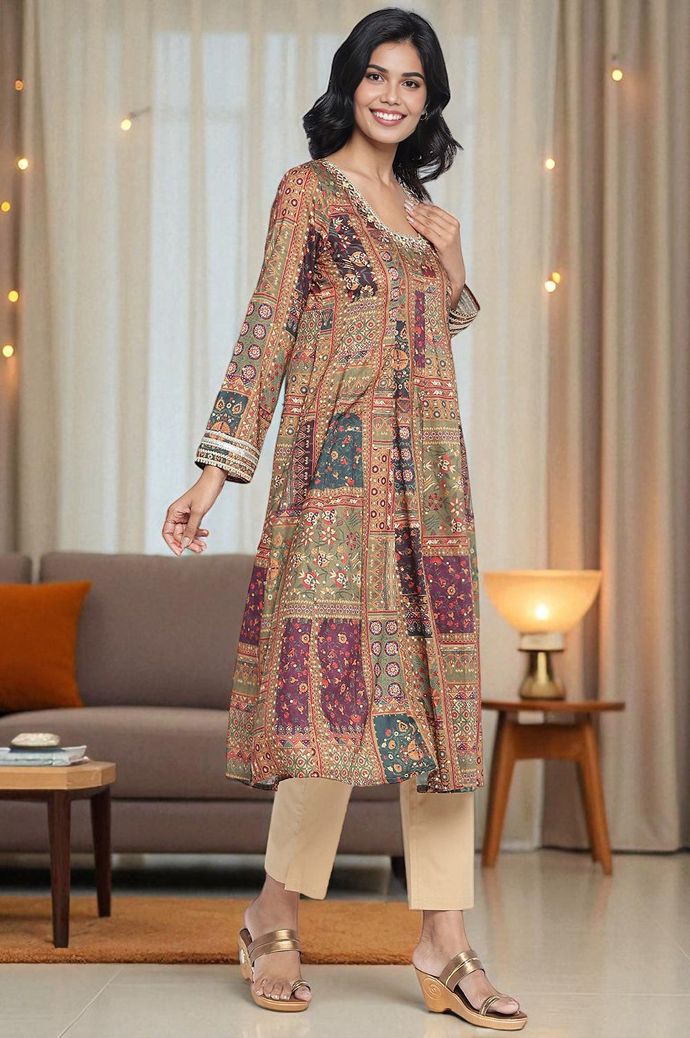 Aurelia ladies Western kurti in vibrant fabric, featuring stylish design and comfortable fit, shown in a close-up image.