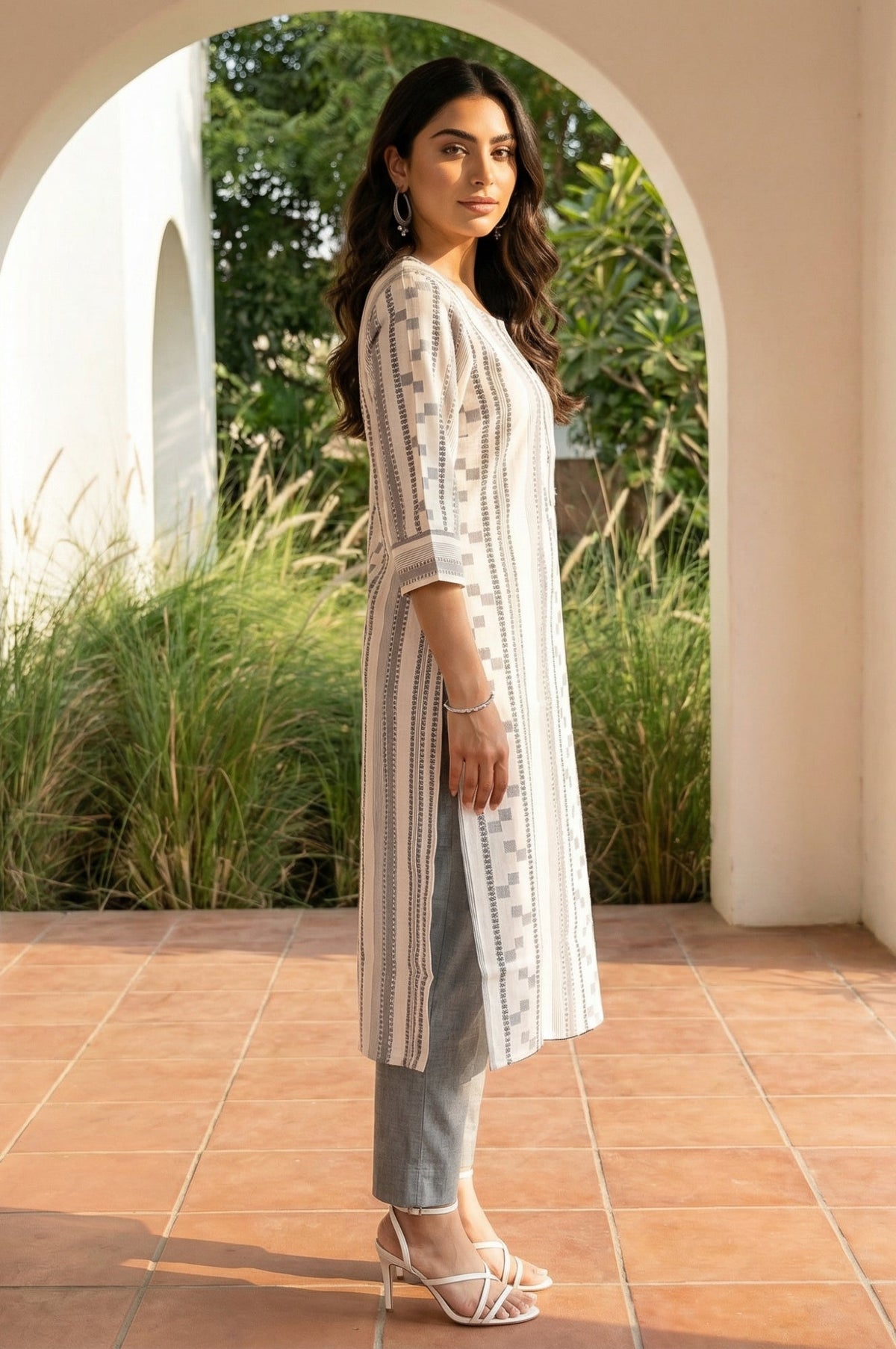 Aurelia ladies western kurti in vibrant fabric, front view showing detailed design and stylish fit.
