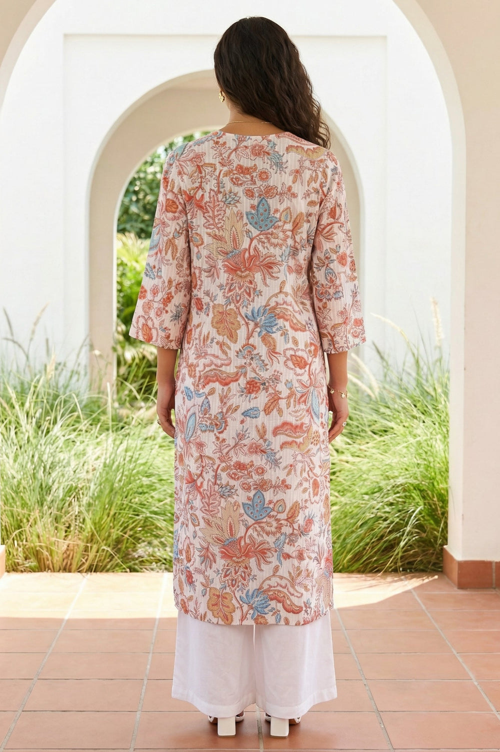 Aurelia ladies western kurti in vibrant fabric, front view showing traditional design with modern style, 1-piece.