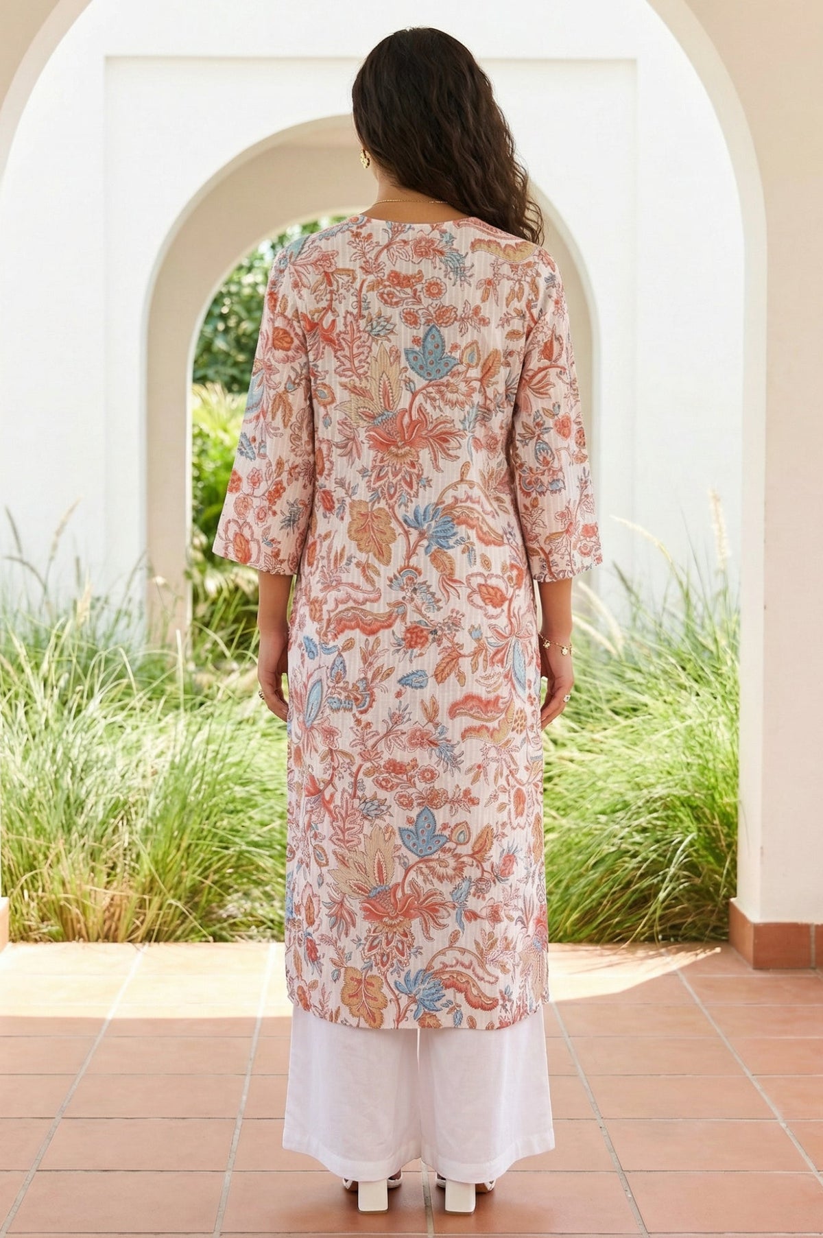 Aurelia ladies western kurti in vibrant fabric, front view showing traditional design with modern style, 1-piece.