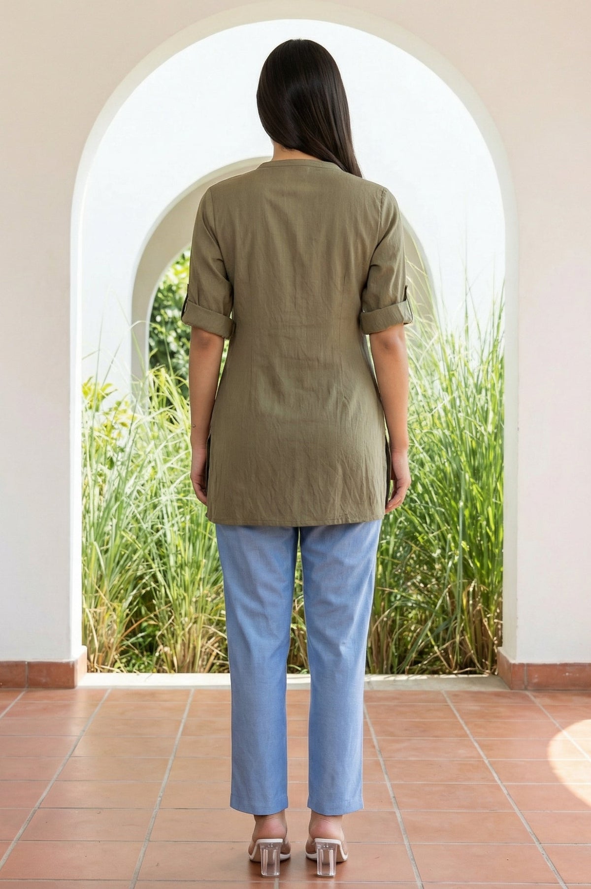 Aurelia ladies Western kurti in vibrant fabric, front view showcasing traditional and modern design elements.