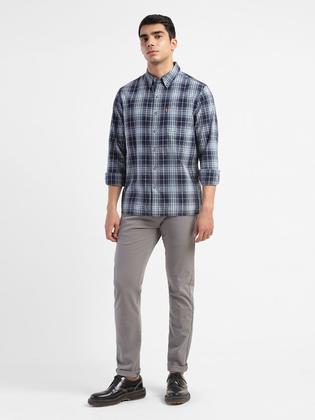 Men'S Checkered Spread Collar Shirt