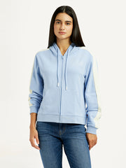 Women'S Striped Light Blue Hooded Sweatshirt