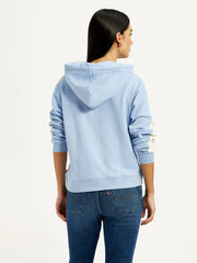 Women'S Striped Light Blue Hooded Sweatshirt