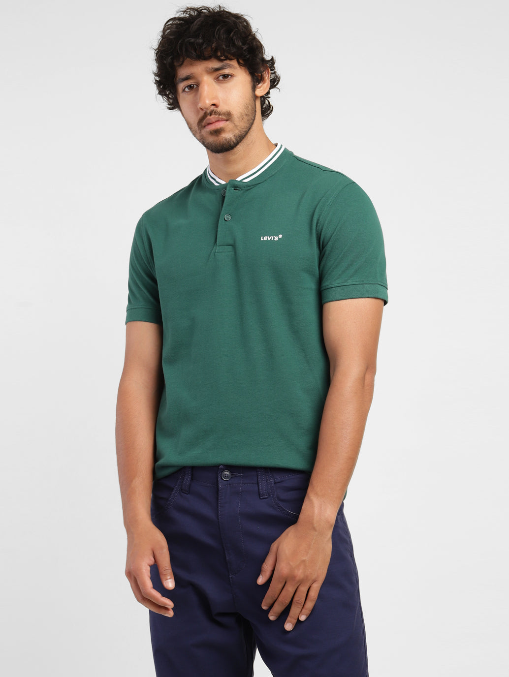 Men'S Solid Band Neck T-Shirt Green