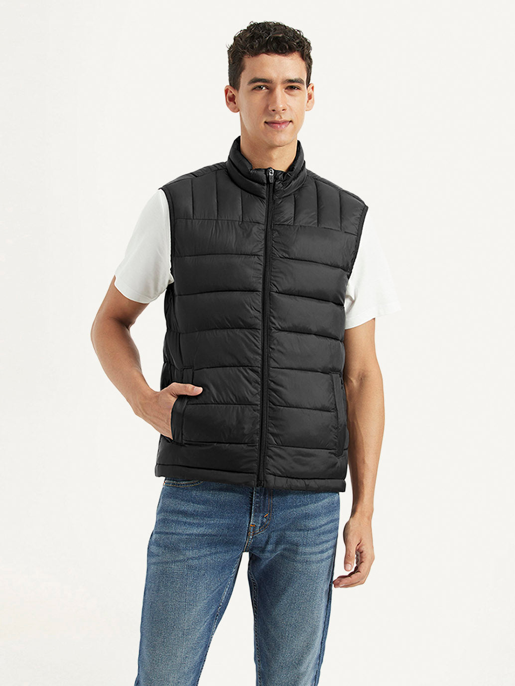 Men'S Quilted Black Collar Neck Jacket