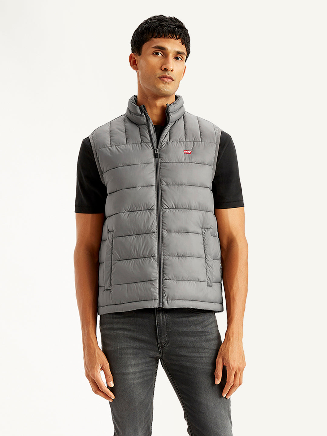 Men'S Quilted Grey High Neck Puffer Jacket