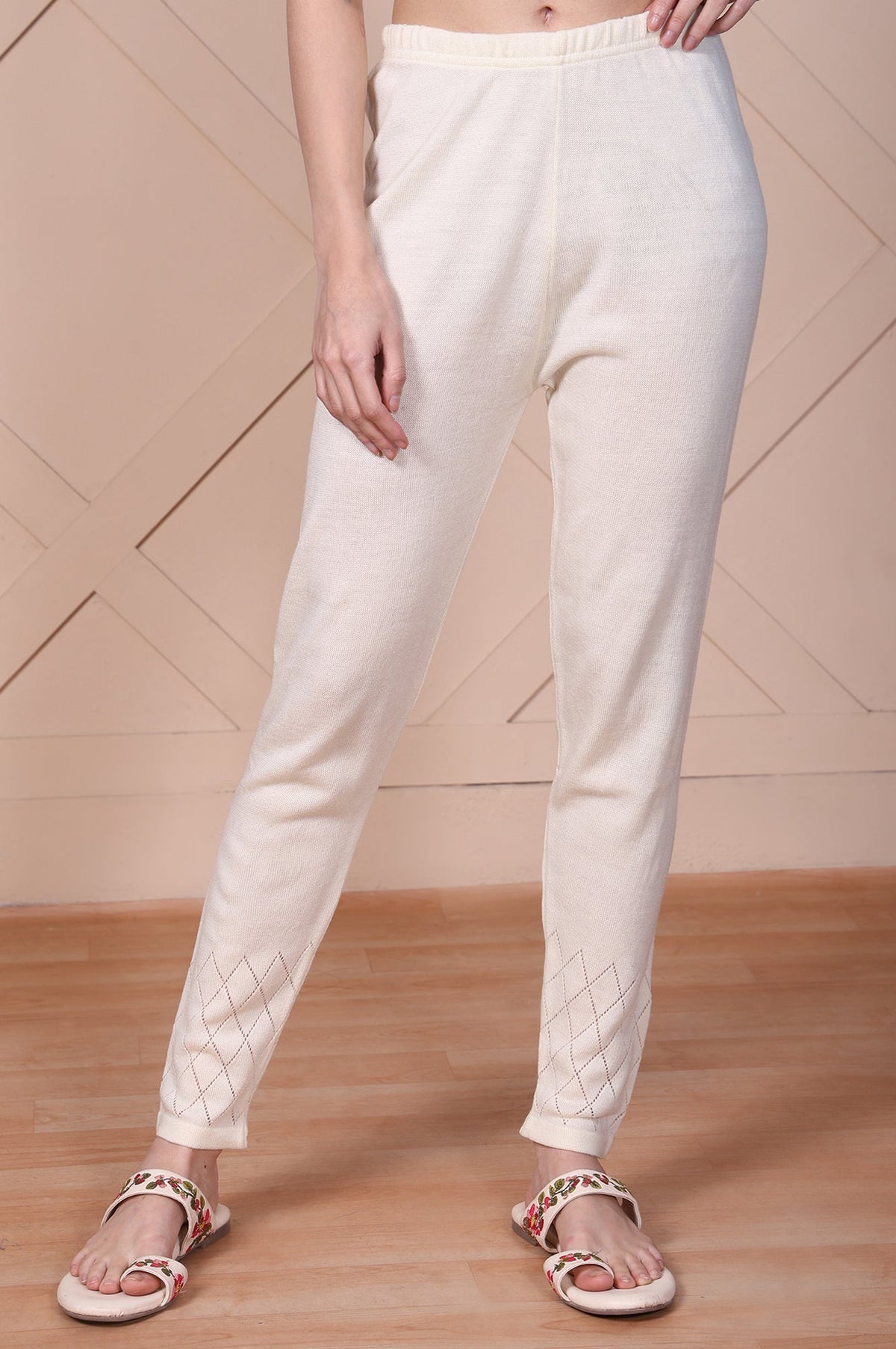 Cream Textured Acrylic Tights