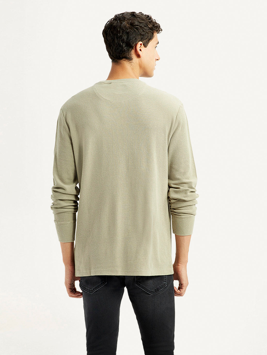 Men'S Solid Beige Crew Neck Sweatshirt