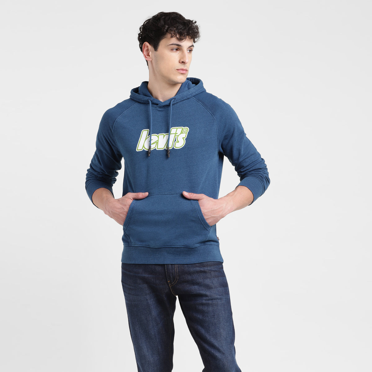 Men'S Solid Blue Hooded Sweatshirt