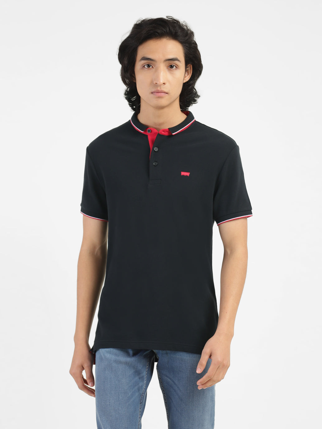 Men'S Black Polo Collar T-Shirt