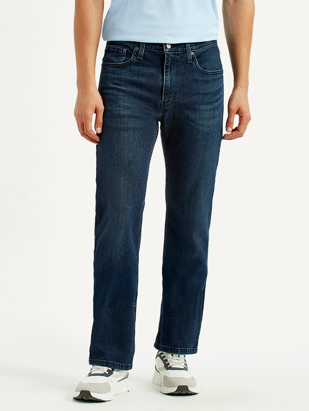 Levis men's jeans A6634-0065 in classic blue denim, front view showing slim fit design and traditional five-pocket style.