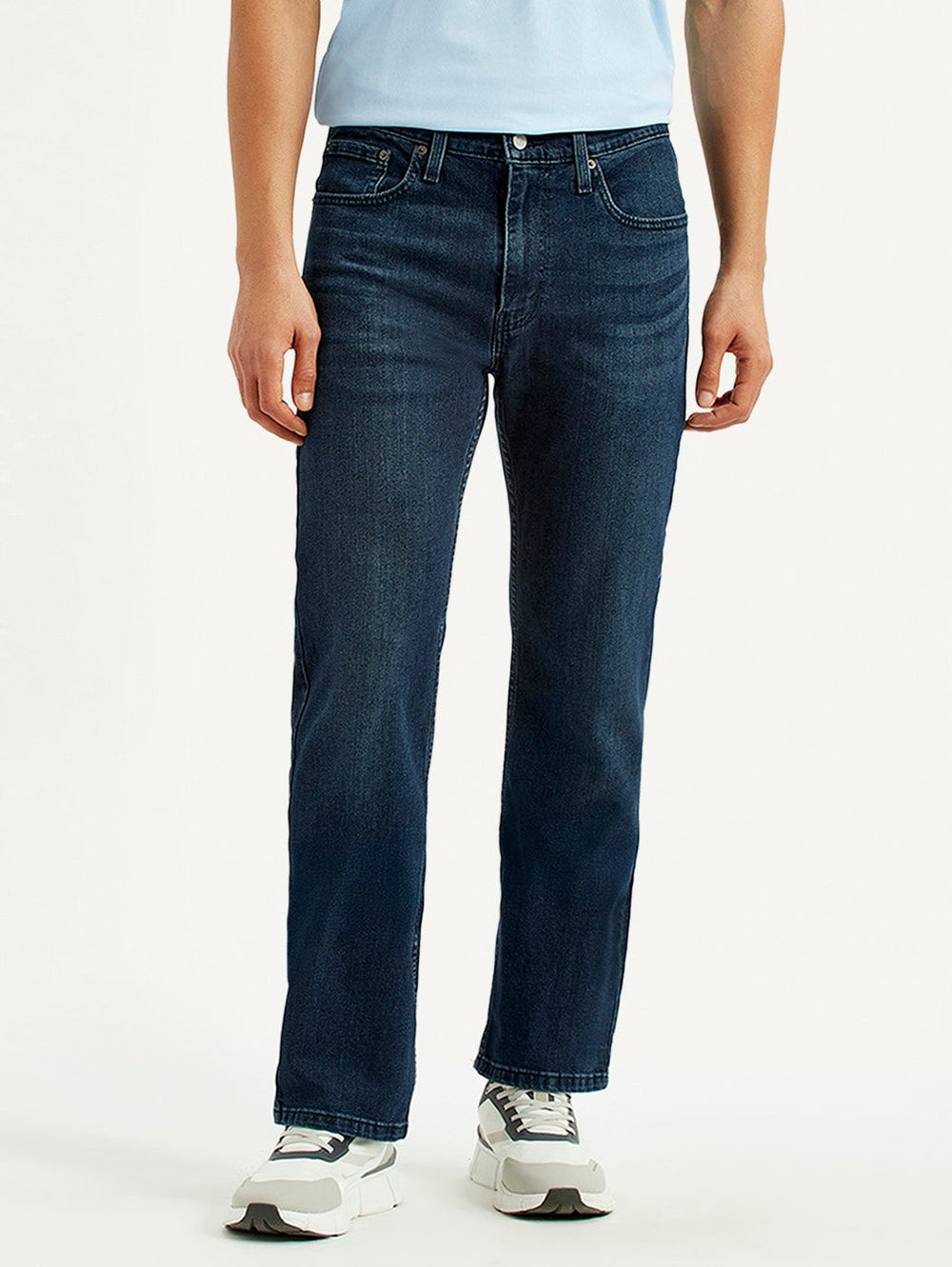 Levis men's jeans A6634-0065 in classic blue denim, front view showing slim fit design and traditional five-pocket style.
