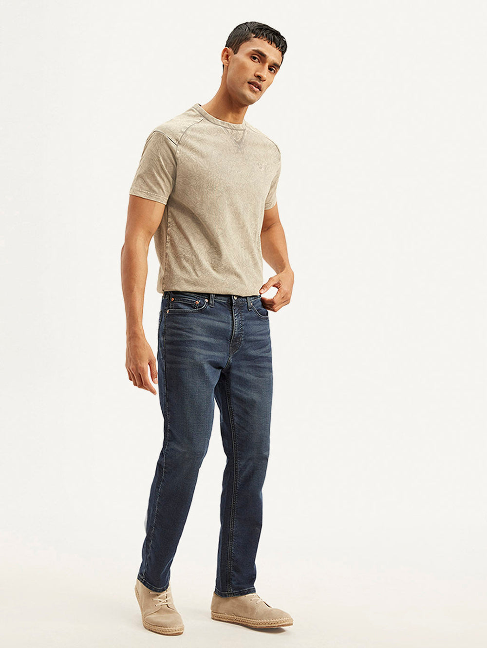 Levis men's blue jeans with side view, classic fit, and detailed stitching, style A6635-0026.