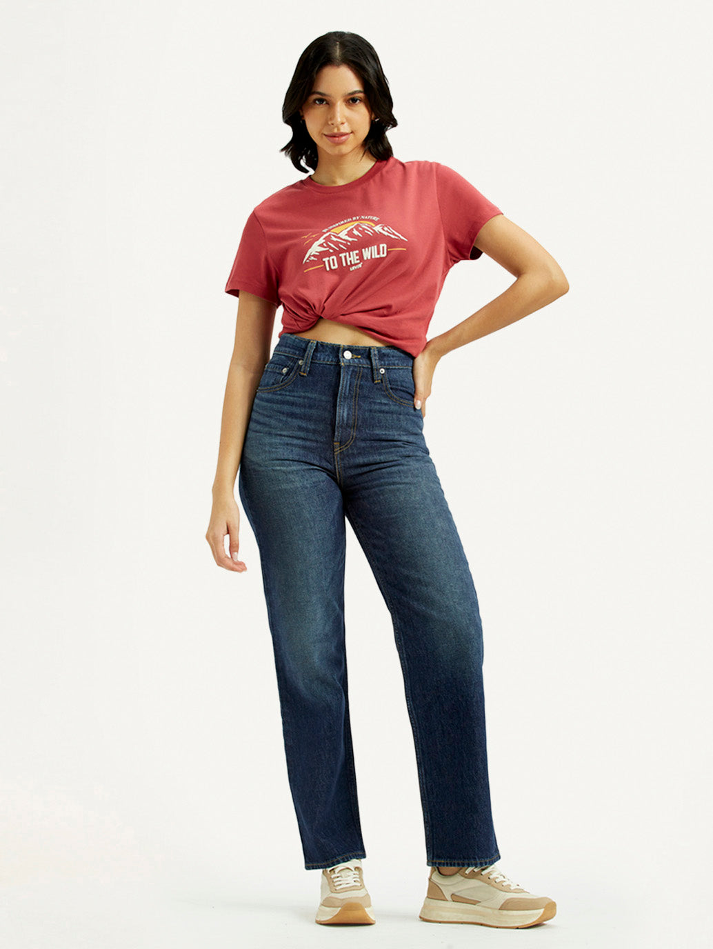 Women'S Dark Indigo Ribcage Straight Fit High Rise Jeans