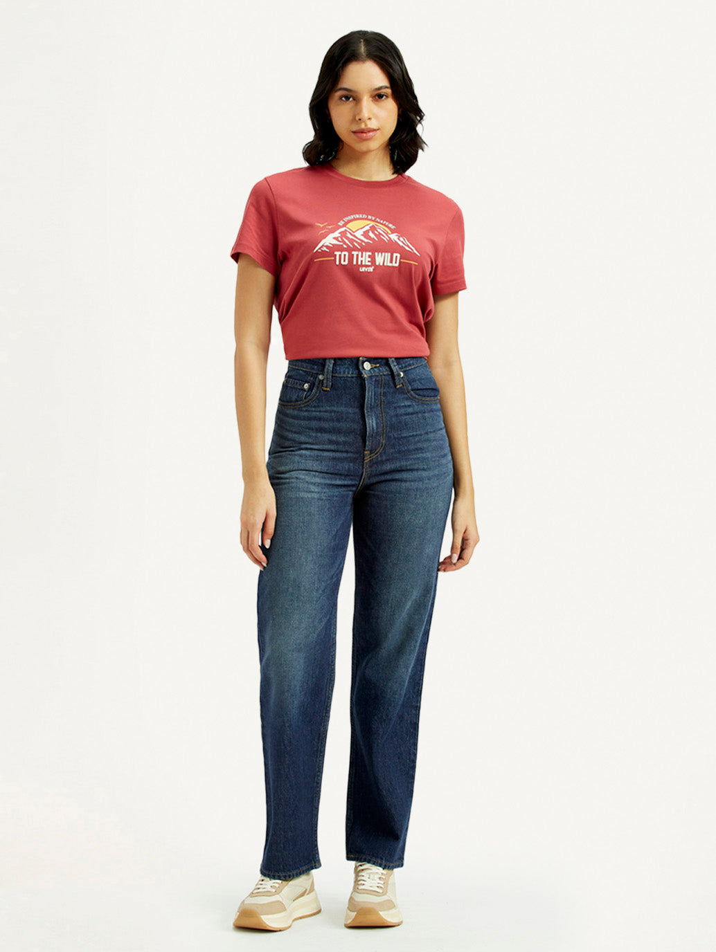 Women'S Dark Indigo Ribcage Straight Fit High Rise Jeans