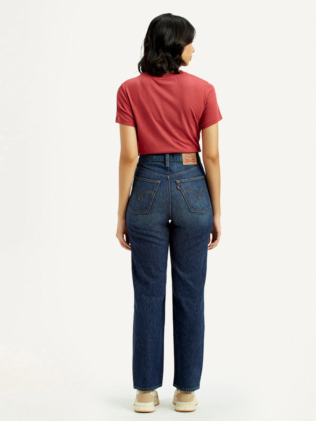 Women'S Dark Indigo Ribcage Straight Fit High Rise Jeans