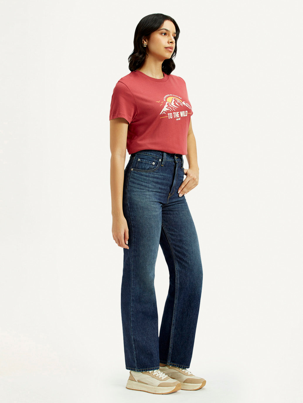 Women'S Dark Indigo Ribcage Straight Fit High Rise Jeans